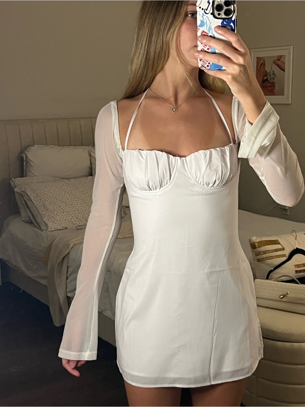 Princess Polly White Halter Mini Dress with Signature Label